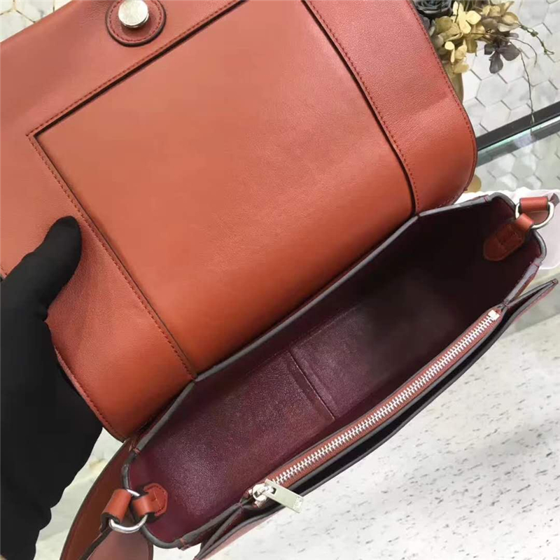 Celine 賽琳 Frame 新款 亮澤光滑小牛皮 拼色單肩包 棕配白