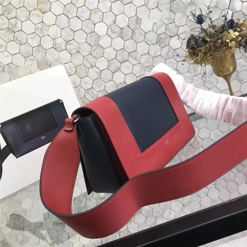 Celine 賽琳 Frame 新款 亮澤光滑小牛皮 拼色單肩包 紅配黑