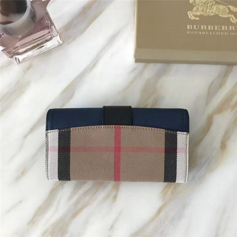 Burberry新款 巴寶莉錢包 皮革 長款錢夾 手掌紋小牛皮 藍色