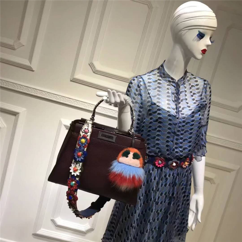 3106M FENDI芬迪 PEEKABOO 蟒蛇皮單提手 荔枝紋牛皮手提包 棗紅色