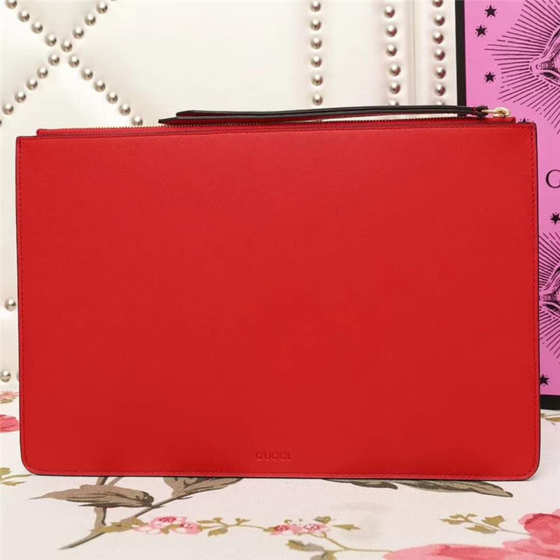 506280 Gucci Bosco圖案 貓頭 高級人造帆布 纖薄手包 紅色