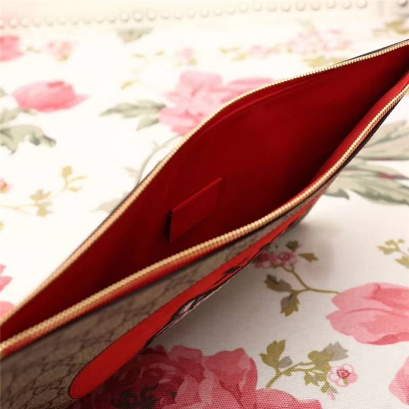 506280 Gucci Bosco圖案 貓頭 高級人造帆布 纖薄手包 紅色