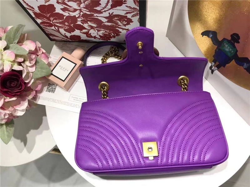 443497 GUCCI GG Marmont系列 絎縫 小號 鏈條肩背包 紫色