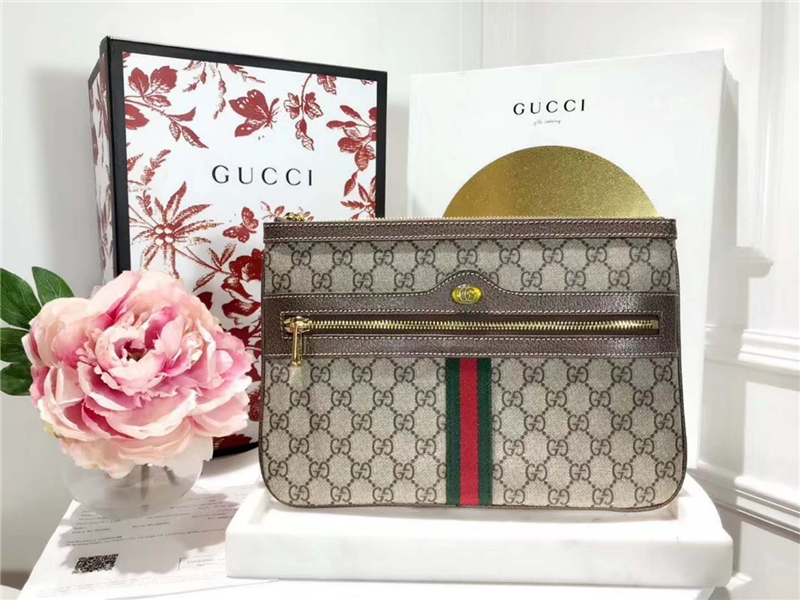 517551 Gucci Ophidia系列 GG圖案 復古風 纖薄手拿包 烏木色