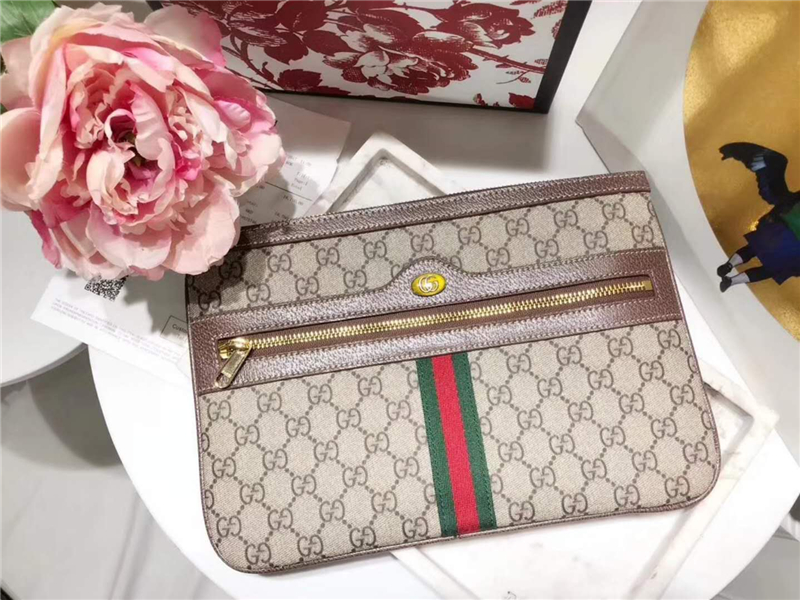 517551 Gucci Ophidia系列 GG圖案 復古風 纖薄手拿包 烏木色