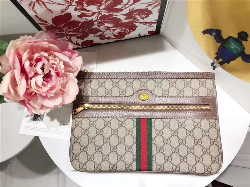 517551 Gucci Ophidia系列 GG圖案 復古風 纖薄手拿包 烏木色