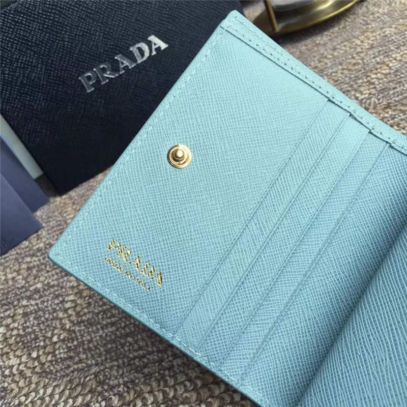 lMV204 Parada普拉達 十字紋牛皮 多功能對折 小錢包 薄荷綠色