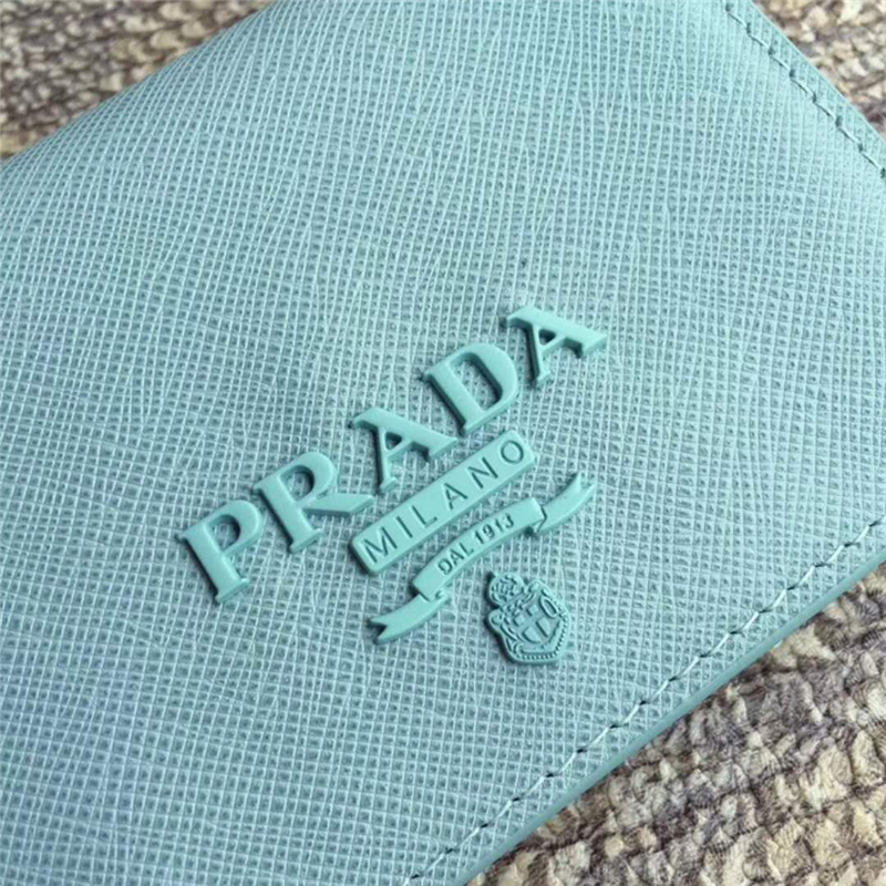 lMV204 Parada普拉達 十字紋牛皮 多功能對折 小錢包 薄荷綠色