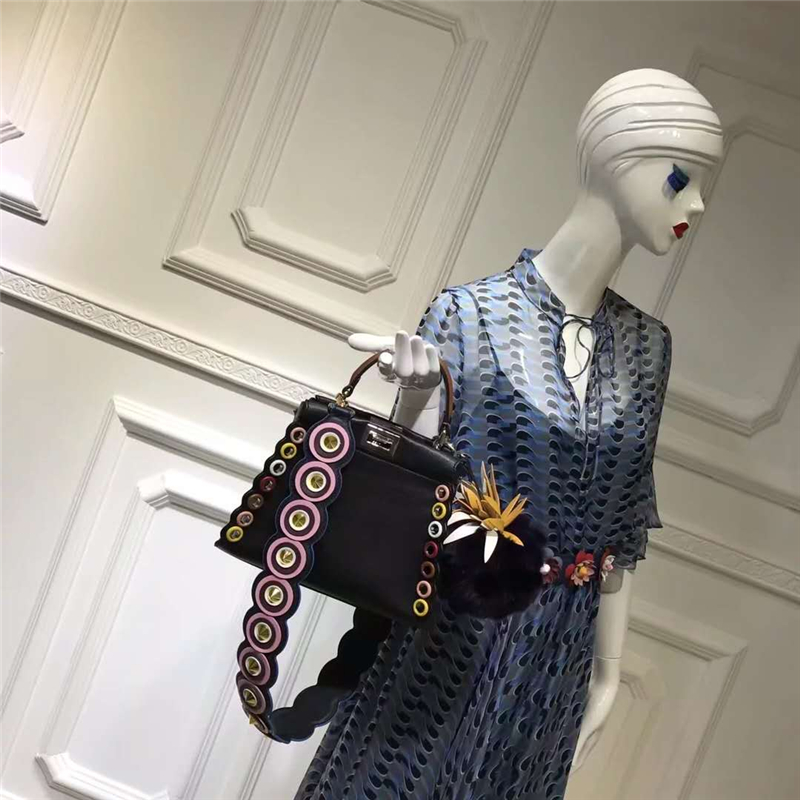 8106AS FENDI芬迪 PEEKABOO小號 拼色索環(huán)邊緣 手提包 黑色