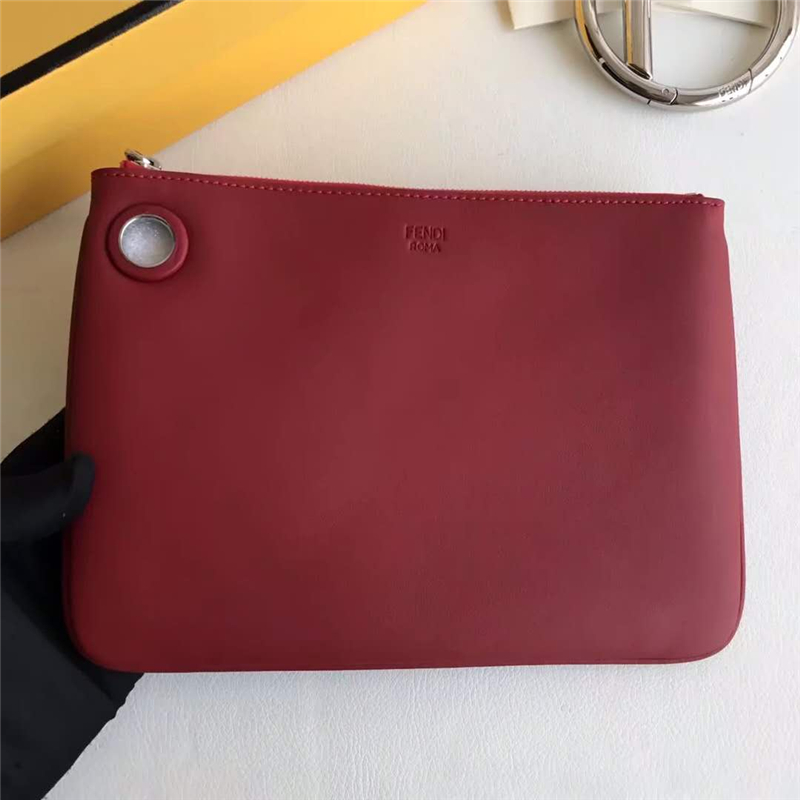 001 FENDI芬迪 F IS FEND 三套索環 小牛皮 手拿包 啡白紅