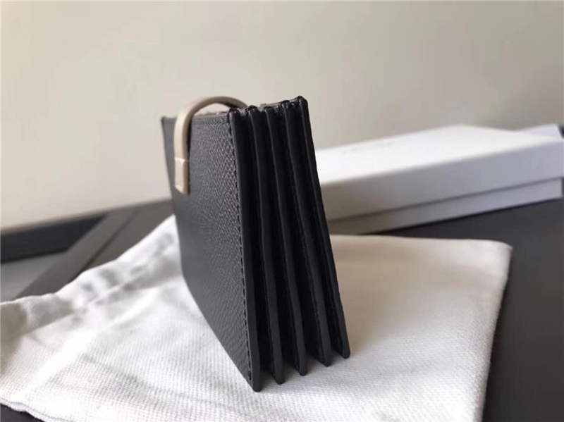 104323 Celine賽琳 Strap 粒面拼亮澤小牛皮 風琴褶 卡包 黑拼灰