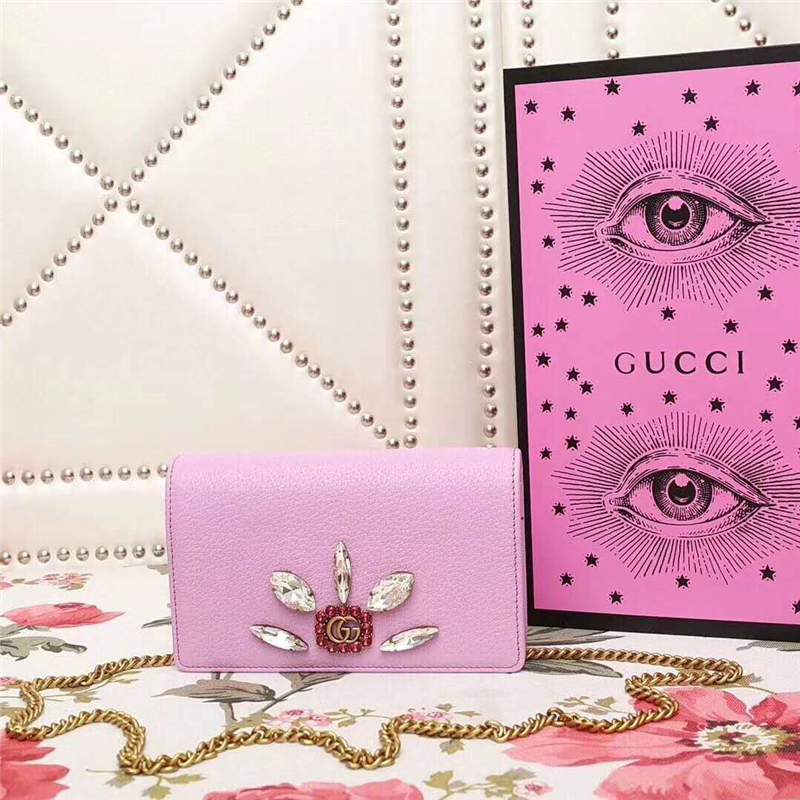 499782 GUCCI女包 古馳鏈條小包 水鉆包 帶化妝鏡 粉色
