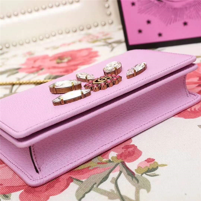 499782 GUCCI女包 古馳鏈條小包 水鉆包 帶化妝鏡 粉色