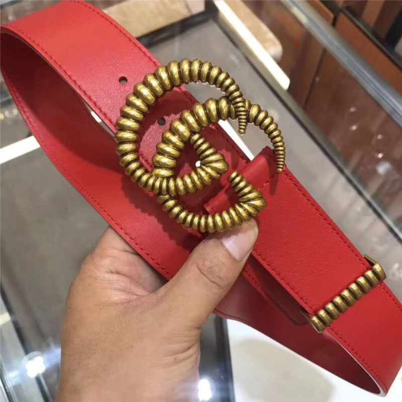 Gucci 2018年新款 平紋原廠牛皮 GG互扣式 雙G帶扣 男女皮帶