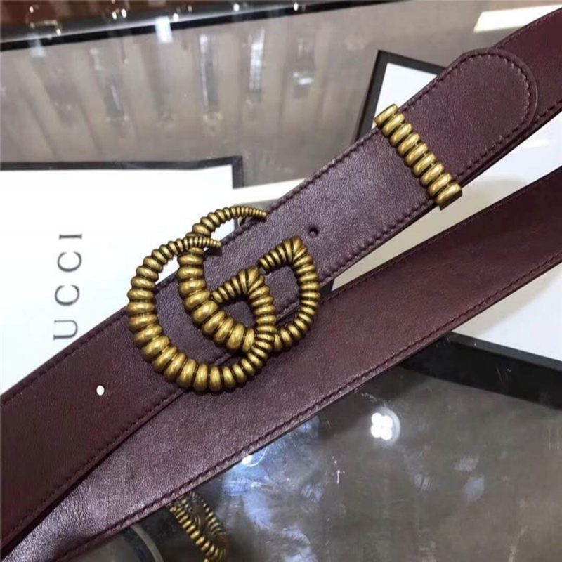 Gucci 2018年新款 平紋原廠牛皮 GG互扣式 雙G帶扣 男女皮帶