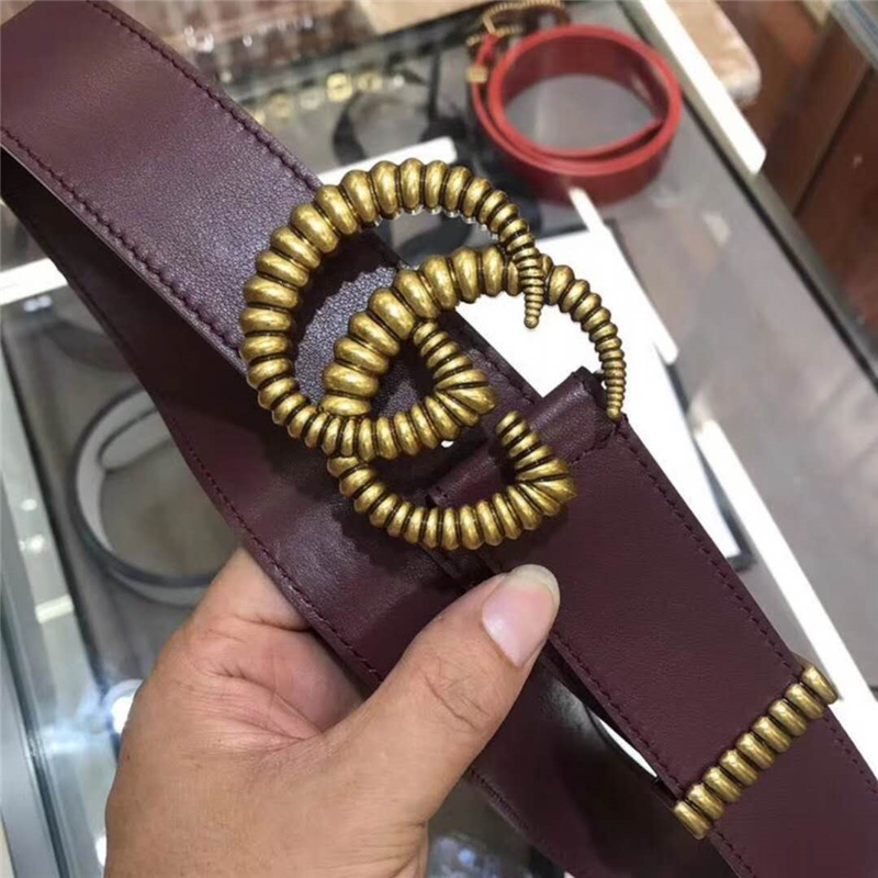 Gucci 2018年新款 平紋原廠牛皮 GG互扣式 雙G帶扣 男女皮帶