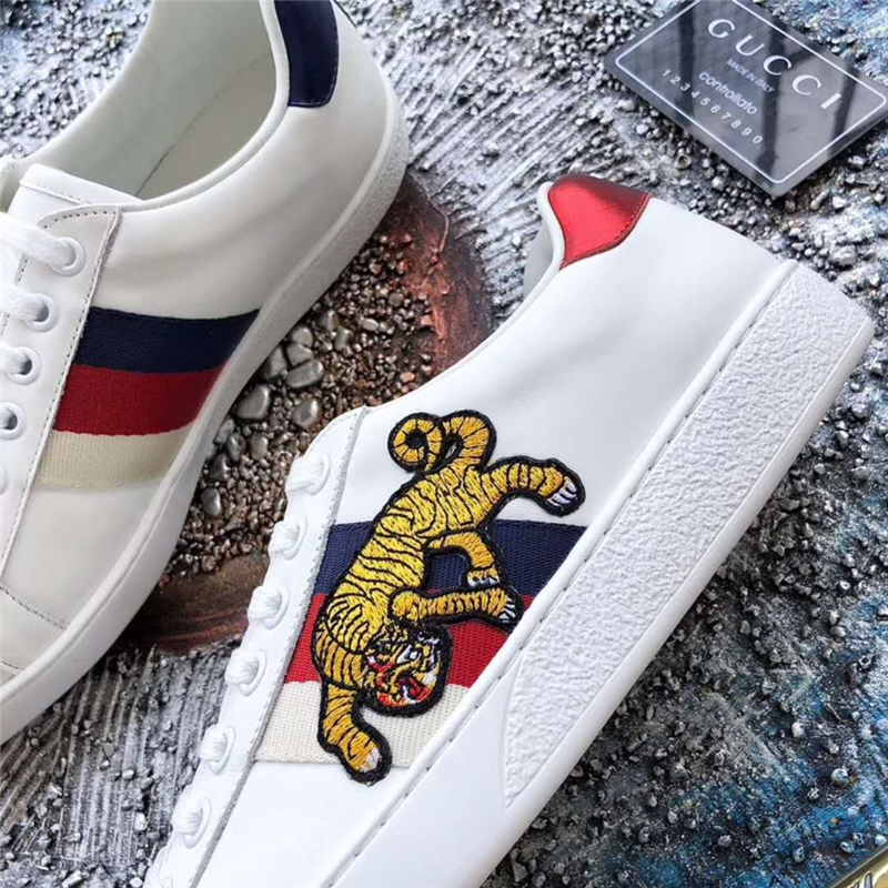 GUCCI 猛虎 刺繡 低幫運動鞋 Gucci小白鞋 白色