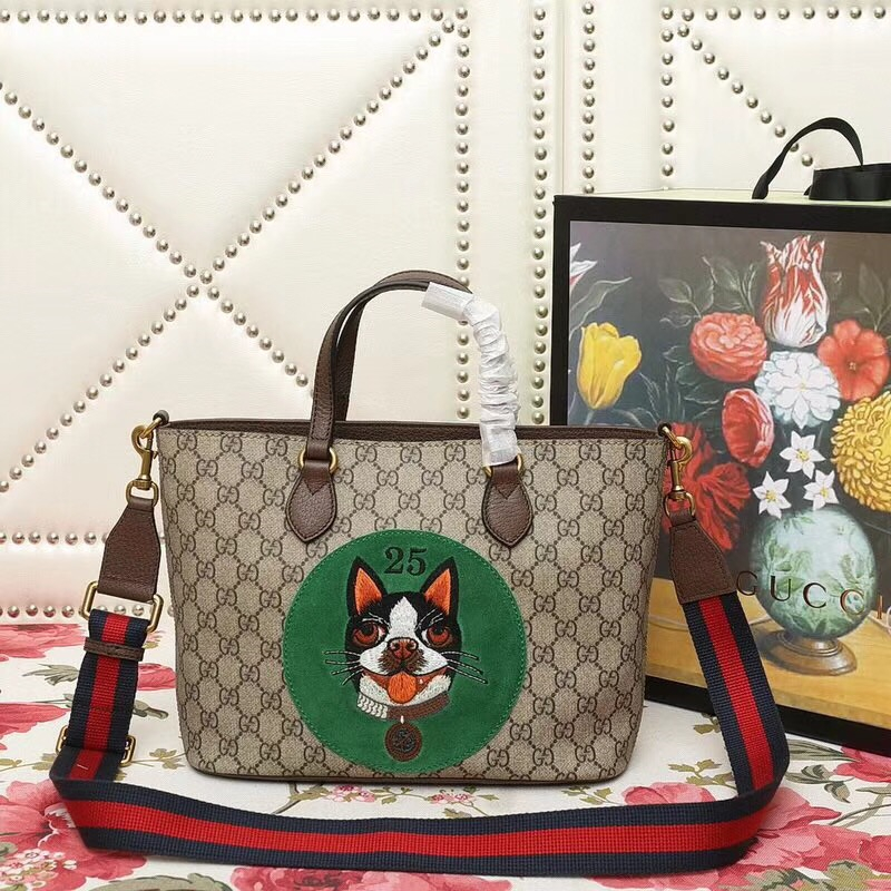 473887 Gucci 梗犬波士頓Bosco圖案 高級人造帆布 購物袋 綠色
