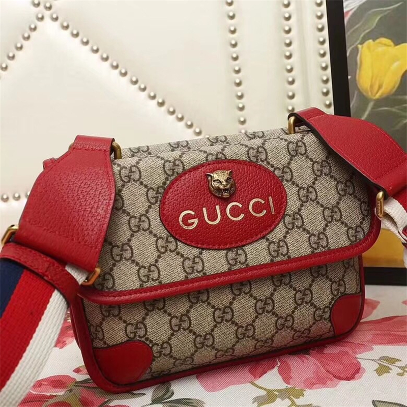 431474 GUCCI Supreme高級(jí)人造帆布 虎頭圖案mini郵差包