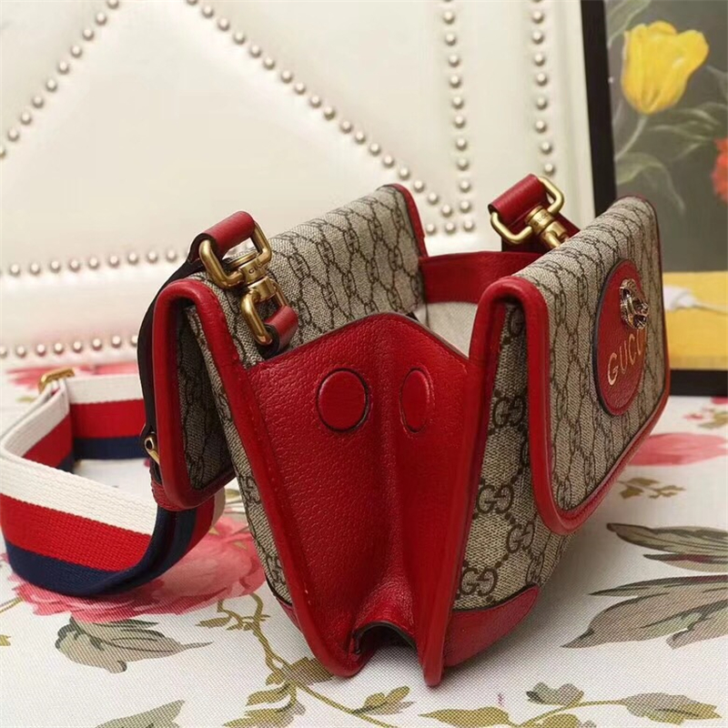 431474 GUCCI Supreme高級(jí)人造帆布 虎頭圖案mini郵差包