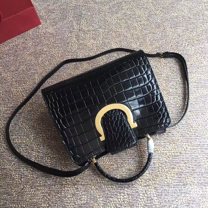 21G596 Ferragamo 菲格拉慕包包 鱷魚紋單肩包 Gancini 鏈條翻蓋包