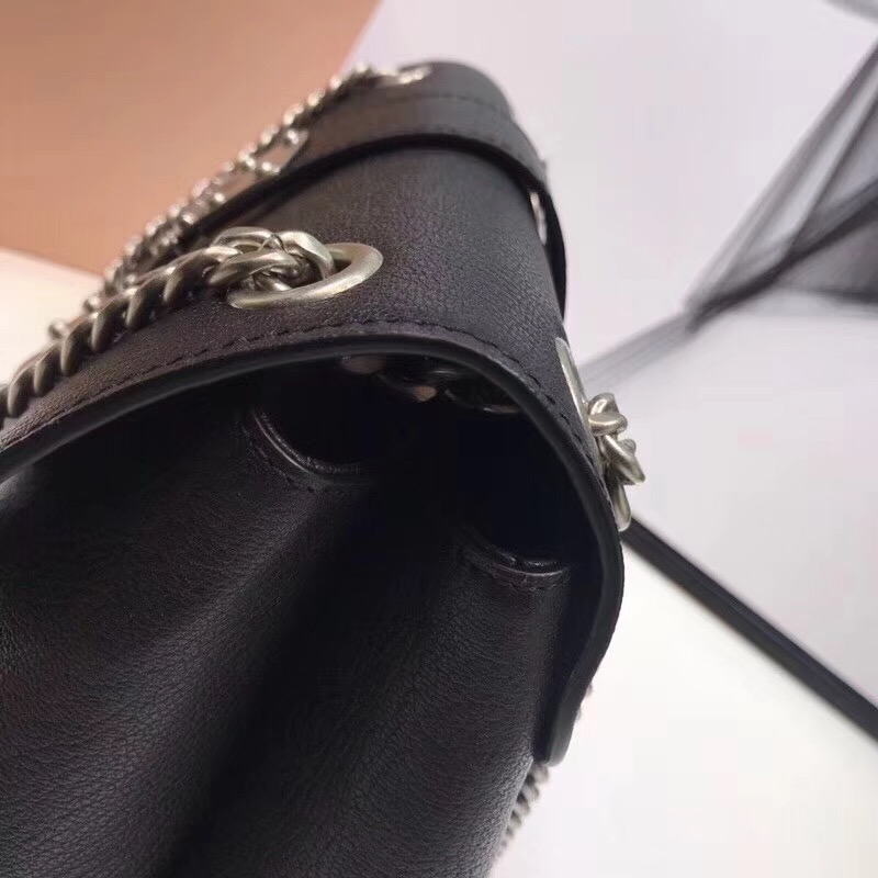 5BD101 MIUMIU 專柜最新 牛皮山羊紋 按扣鎖 大號 翻蓋單肩包 黑色