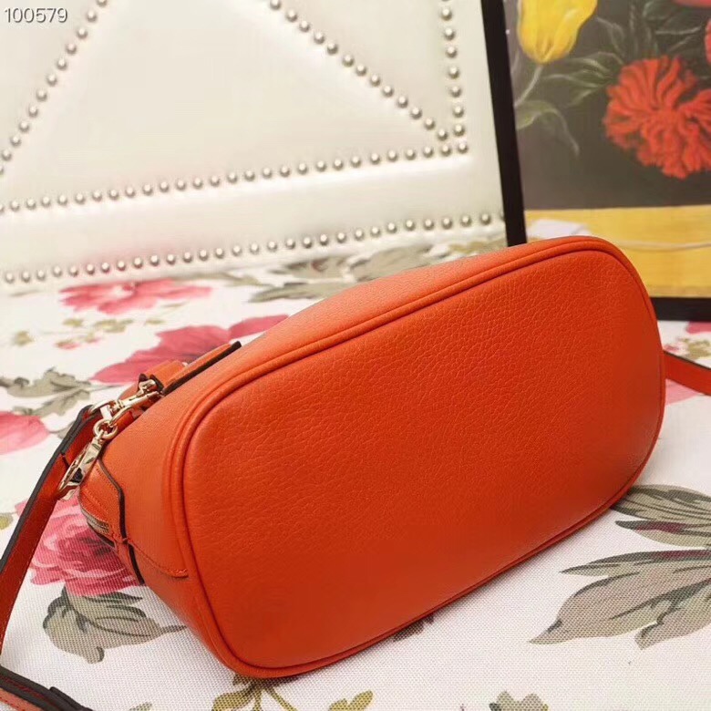 449661 Gucci女包 荔枝紋牛皮 手提斜跨 貝殼包 橙色