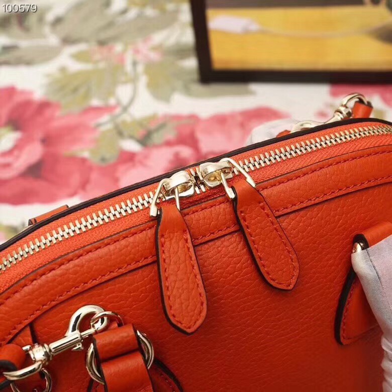 449661 Gucci女包 荔枝紋牛皮 手提斜跨 貝殼包 橙色