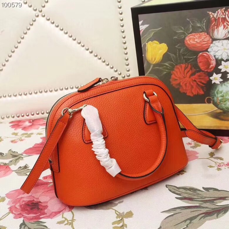 449661 Gucci女包 荔枝紋牛皮 手提斜跨 貝殼包 橙色