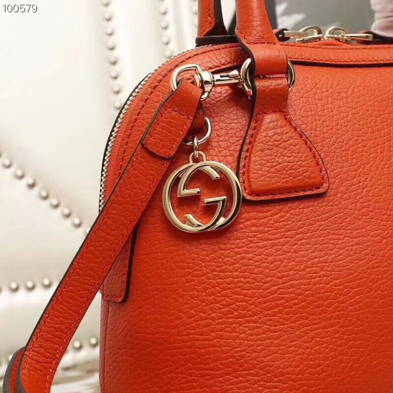 449661 Gucci女包 荔枝紋牛皮 手提斜跨 貝殼包 橙色