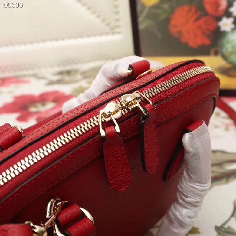 449661 Gucci女包 荔枝紋牛皮 手提斜跨 貝殼包 紅色