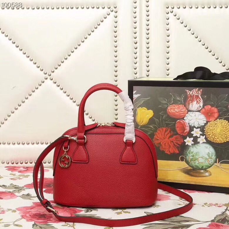 449661 Gucci女包 荔枝紋牛皮 手提斜跨 貝殼包 紅色