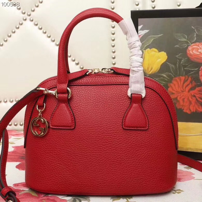 449661 Gucci女包 荔枝紋牛皮 手提斜跨 貝殼包 紅色