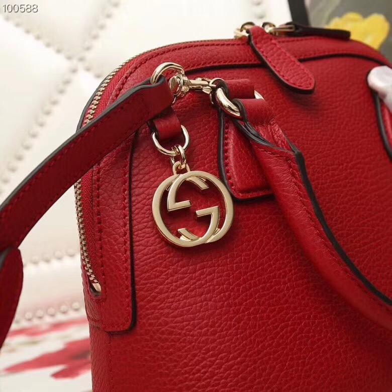 449661 Gucci女包 荔枝紋牛皮 手提斜跨 貝殼包 紅色