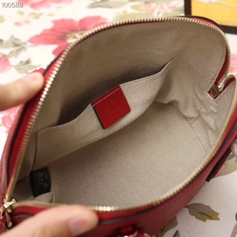 449661 Gucci女包 荔枝紋牛皮 手提斜跨 貝殼包 紅色