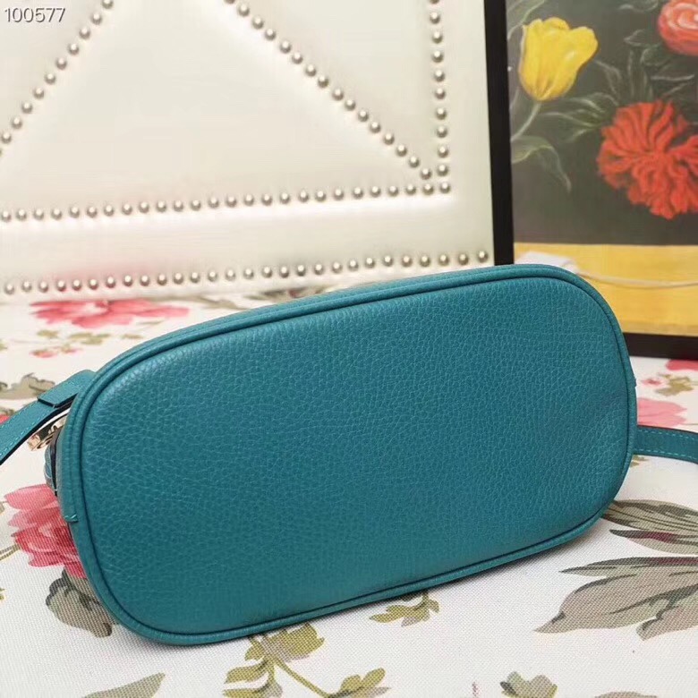 449661 Gucci女包 荔枝紋牛皮 手提斜跨 貝殼包 藍綠色