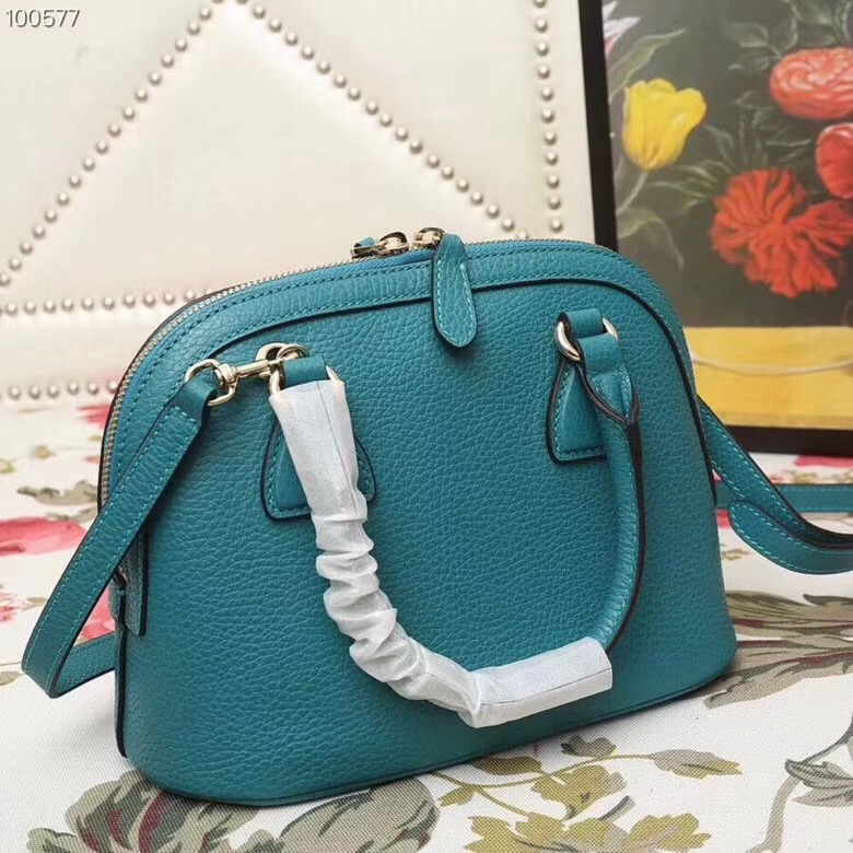 449661 Gucci女包 荔枝紋牛皮 手提斜跨 貝殼包 藍綠色