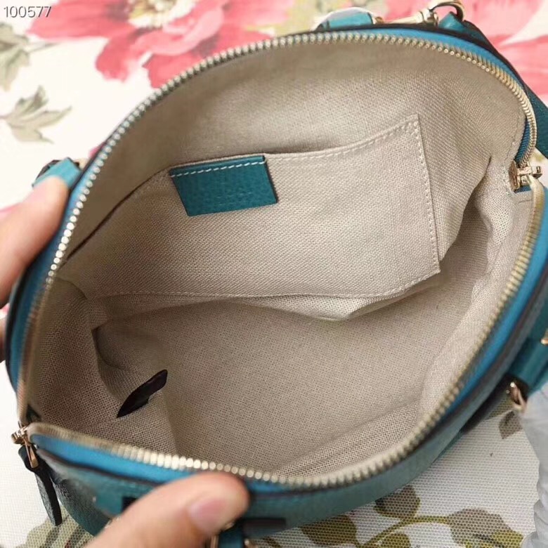 449661 Gucci女包 荔枝紋牛皮 手提斜跨 貝殼包 藍綠色