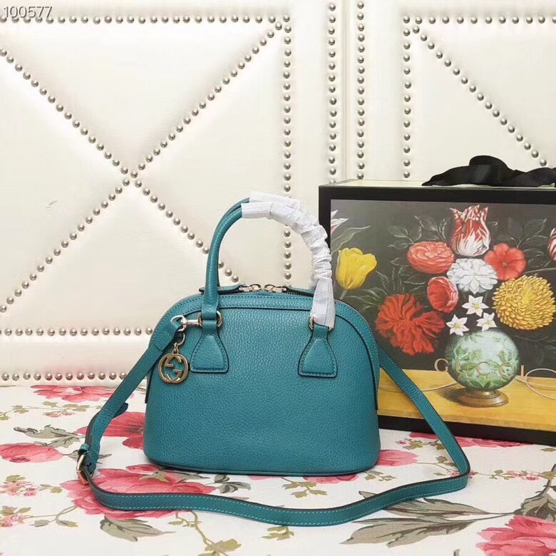 449661 Gucci女包 荔枝紋牛皮 手提斜跨 貝殼包 藍綠色