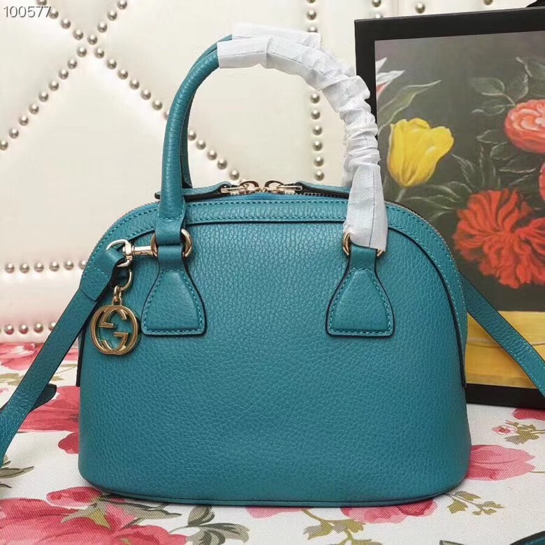 449661 Gucci女包 荔枝紋牛皮 手提斜跨 貝殼包 藍綠色