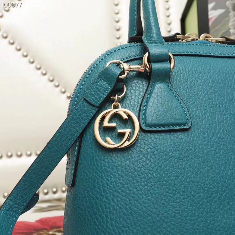 449661 Gucci女包 荔枝紋牛皮 手提斜跨 貝殼包 藍綠色