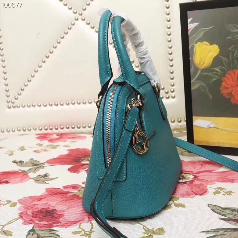 449661 Gucci女包 荔枝紋牛皮 手提斜跨 貝殼包 藍綠色