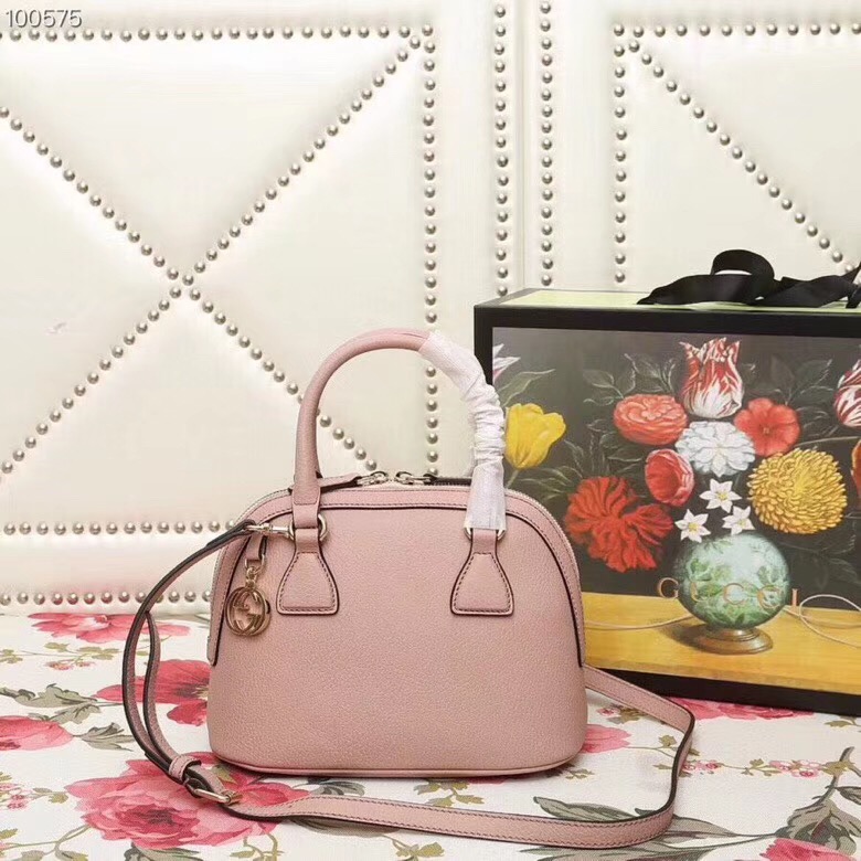 449661 Gucci女包 荔枝紋牛皮 手提斜跨 貝殼包 裸粉色