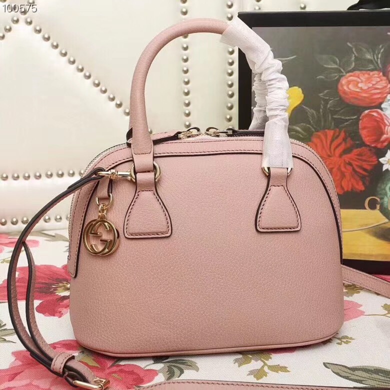 449661 Gucci女包 荔枝紋牛皮 手提斜跨 貝殼包 裸粉色