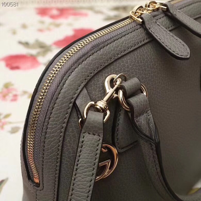 449661 Gucci女包 荔枝紋牛皮 手提斜跨 貝殼包 深灰色