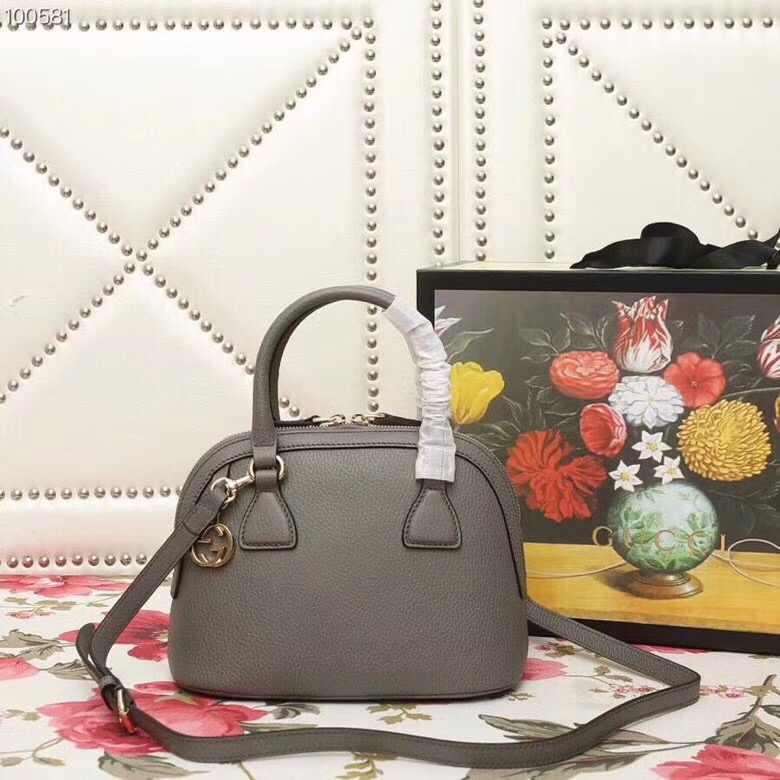 449661 Gucci女包 荔枝紋牛皮 手提斜跨 貝殼包 深灰色