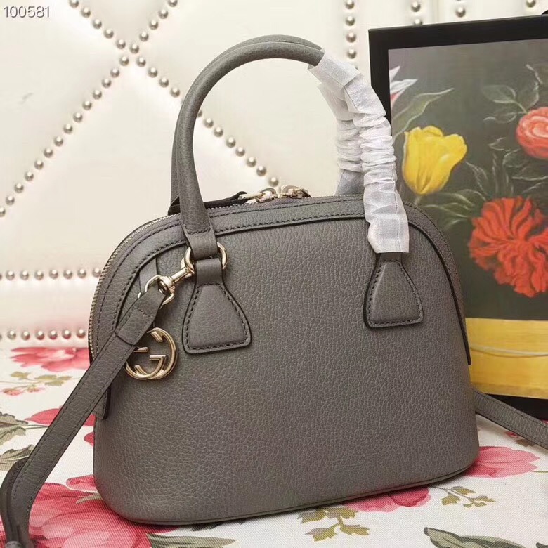 449661 Gucci女包 荔枝紋牛皮 手提斜跨 貝殼包 深灰色