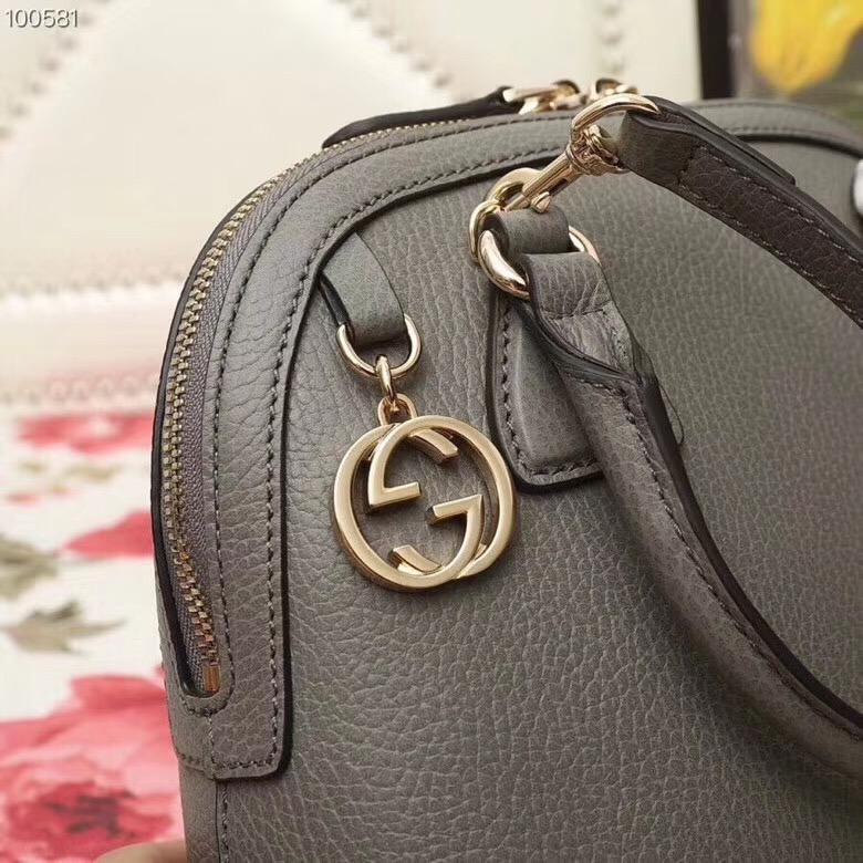 449661 Gucci女包 荔枝紋牛皮 手提斜跨 貝殼包 深灰色