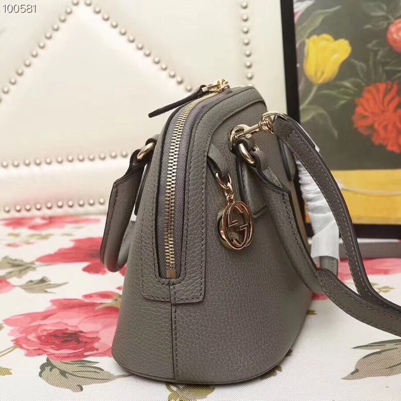 449661 Gucci女包 荔枝紋牛皮 手提斜跨 貝殼包 深灰色