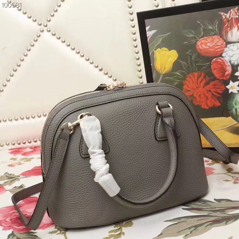 449661 Gucci女包 荔枝紋牛皮 手提斜跨 貝殼包 深灰色